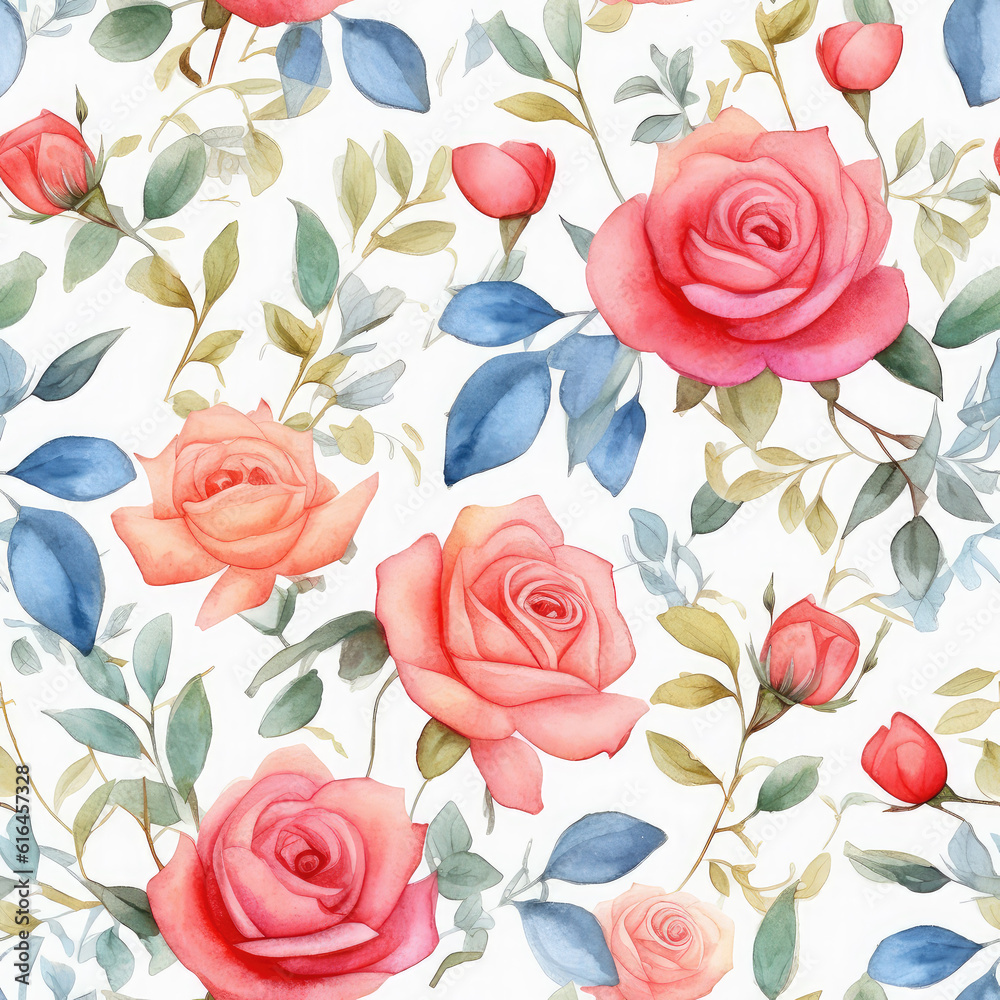 Vibrant Rose Watercolor Seamless Patterns, Floral Sublimation for Tumblers, Scrapbooks, and Wallpaper Generative AI 002