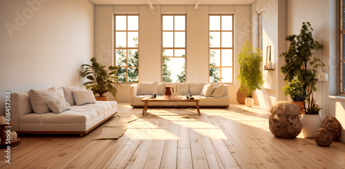white living room with wooden floor