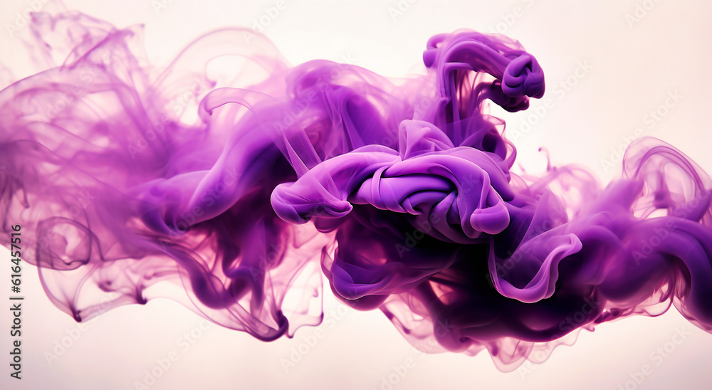 purple smoke floating and a white background