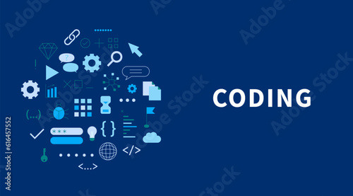 Programming code abstract technology background. Web development, coding and programming responsive layout internet site or app of devices. Creation digital Software mobile, desktop platforms