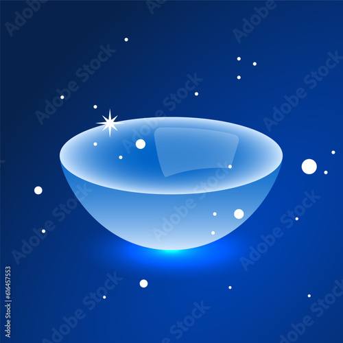 Contact lense for eyes. Best blue contact lens for your eye color. Awesome medical illustration of health drops over violet science background. Medical and cosmetic illustration design