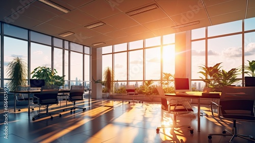 Large, bright, modern office space, good lighting, no people. generative AI.