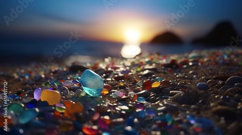 Moon shining colorful lighting stone beach AI Generated pictures