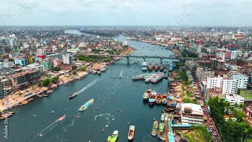 Dhaka City Aerial View, Sadarghat, Buriganga River, Puran Dhaka, Ahsan Manzil photo