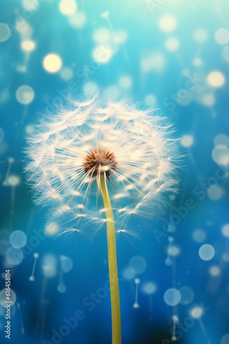 A jellyfish dandelion in blue with light shining through it  in the style of lensbaby velvet. AI generative