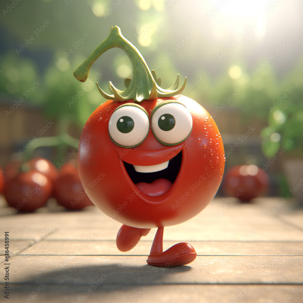 Happy tomato dancing. Generative AI.