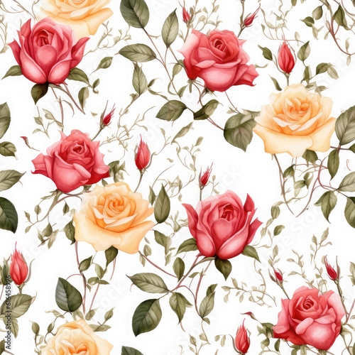 Vibrant Rose Watercolor Seamless Patterns, Floral Sublimation for Tumblers, Scrapbooks, and Wallpaper Generative AI 008 © Montri