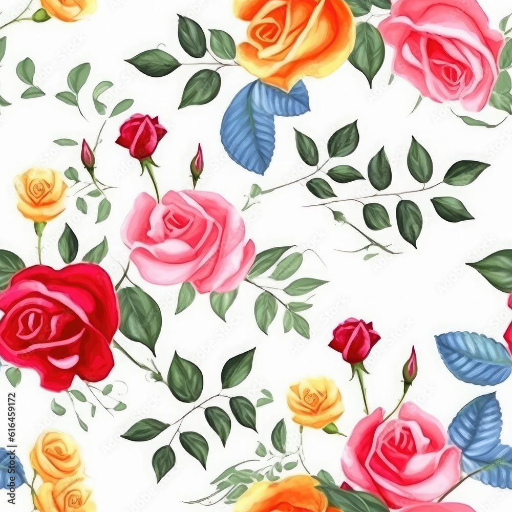 Vibrant Rose Watercolor Seamless Patterns, Floral Sublimation for Tumblers, Scrapbooks, and Wallpaper Generative AI 014
