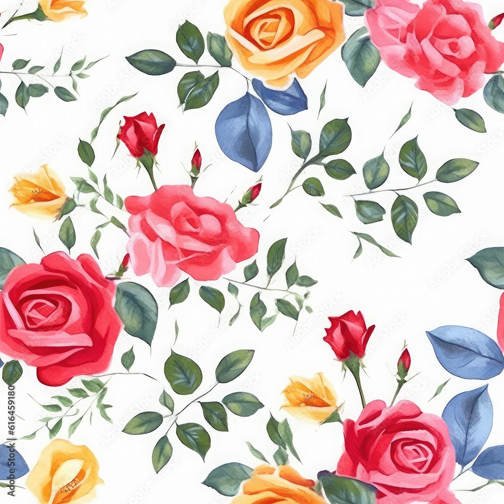 Vibrant Rose Watercolor Seamless Patterns, Floral Sublimation for Tumblers, Scrapbooks, and Wallpaper Generative AI 013