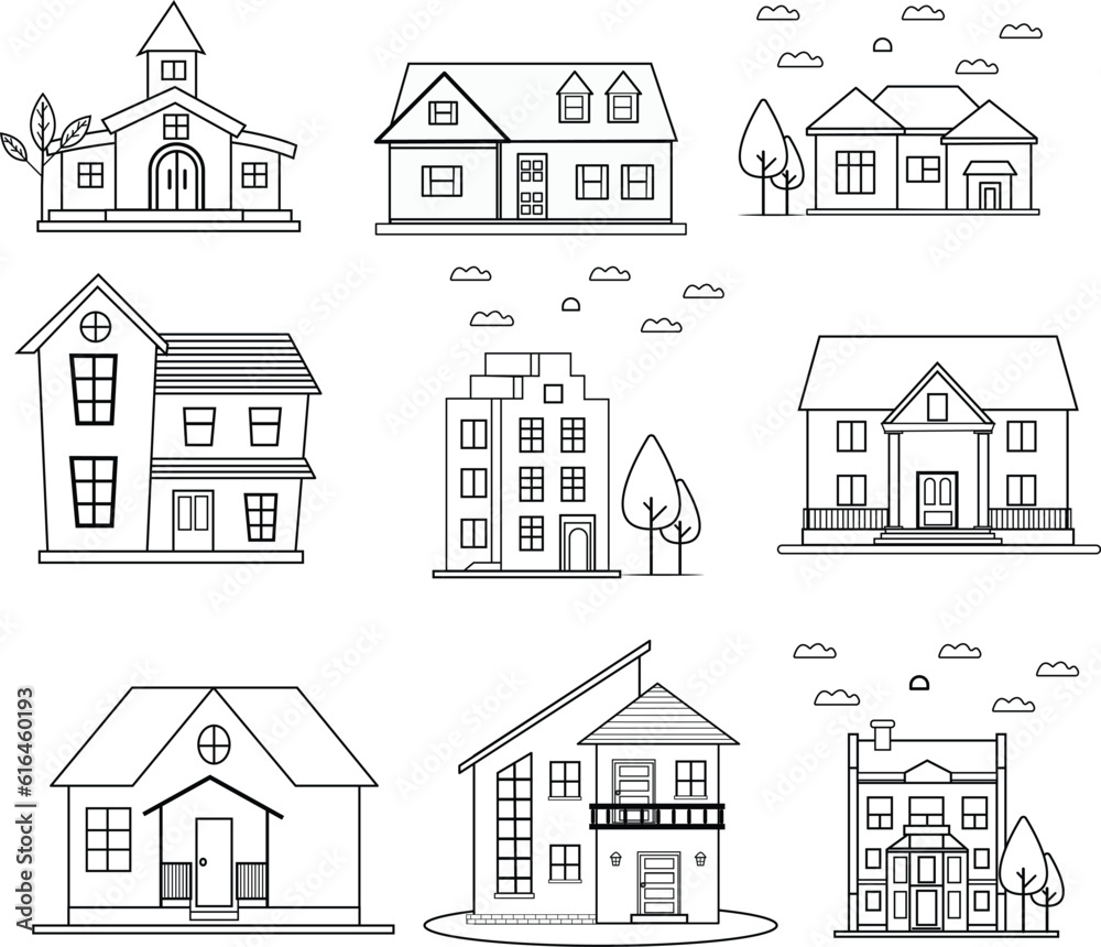 Black and white illustration of a house. Vector.
