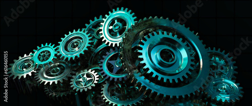 mechanical gears floating on the black background