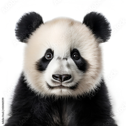 Illustration, AI generation. panda face shot , isolated on white background.