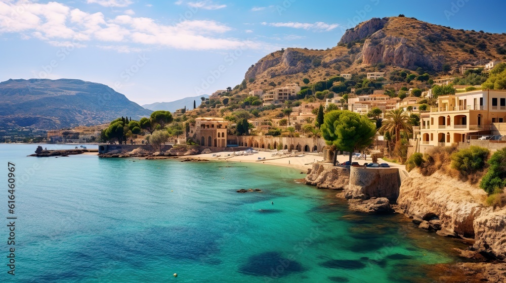 Superb sunny day over Sant'Elia village. Popular travel destination of Mediterranean sea.