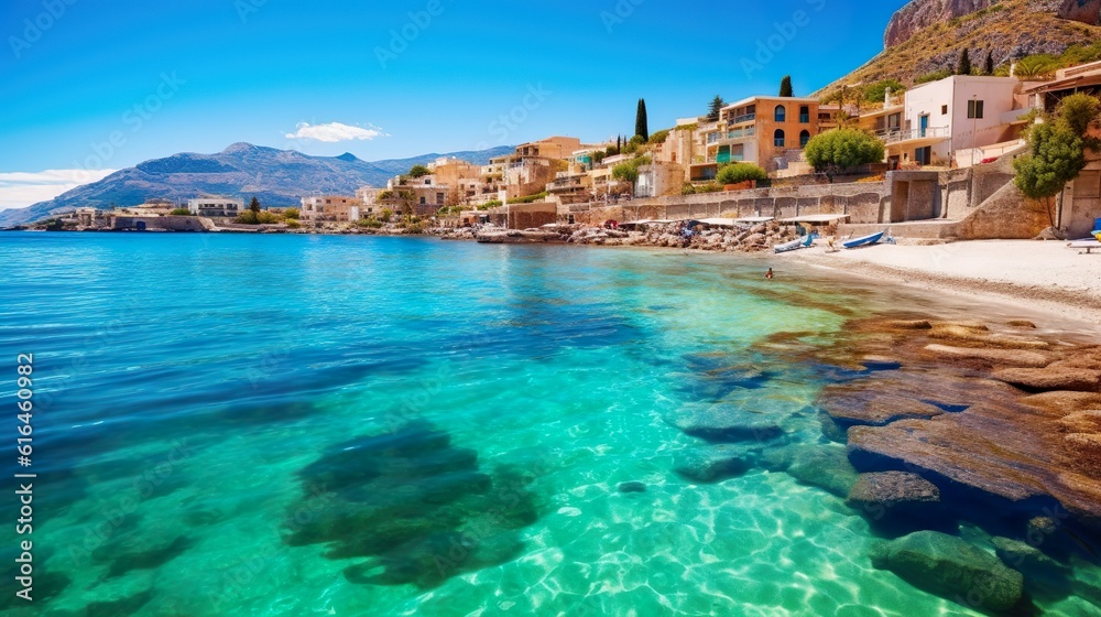 Superb sunny day over Sant'Elia village. Popular travel destination of Mediterranean sea.