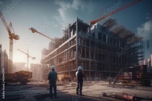 Workers participate in building a building on a construction site