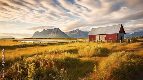 Tourist on the green meadow with old wooden ranch. Majestic morning scene of Stokksnes headland, Iceland, Europe. Beauty of countryside