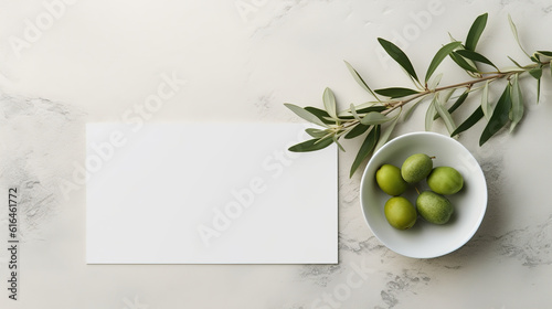 A Green Leaf on White Background as Botanical Frame, Wedding Invitation and Holiday Branding, Flat Lay Design Concept. Generative AI