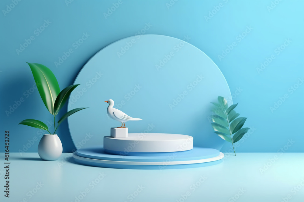 Blue 3d background vector rendering with 3d white podium and blue wall backdrop. AI generative Blue 3d background vector rendering with 3d white podium and blue wall backdrop. AI generative