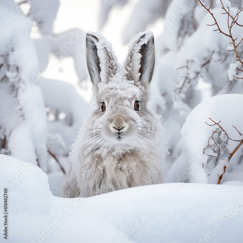Portrait Rabbit Snow Season Winter. By AI