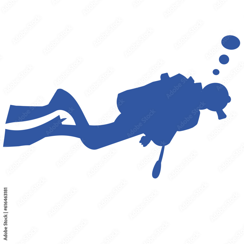 Silhouette of a diver under sea