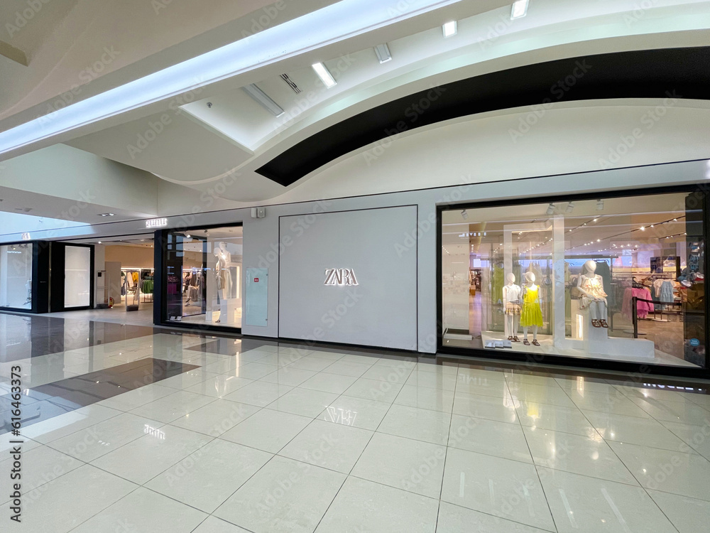 Showcase of brand Zara fashion shop in shopping center Yerevan Mall