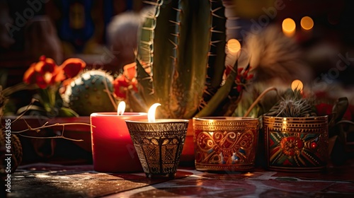 Candle on a mexican cathlic altar created using generative AI tools photo