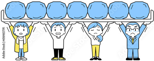 みんなで支え合い（岩・困り顔/シンプル）