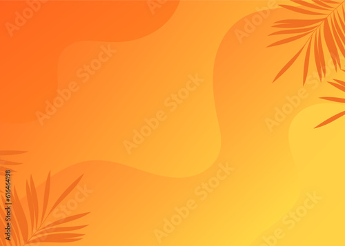 orange color wavy abstract background design with palm leaf illustration