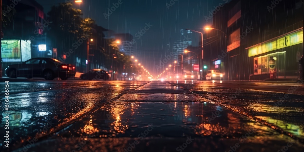 city street at night after rain