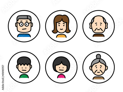 家族の顔アイコン（着色あり／丸枠あり）