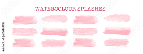 pink watercolour transparent splashes eps collection, clip art splashes vector set isolated on white background 