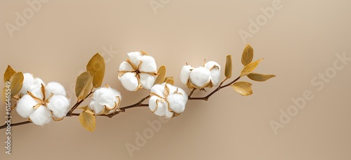 beautiful cotton branch with copy space banner background, Generative Ai	
