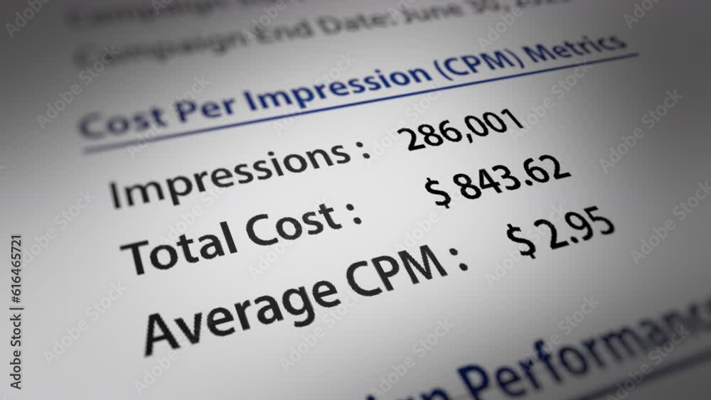 Animated Advertising Campaign Report with a Focus on Cost per impression (CPM) Number. Fictitious Data Created Exclusively for This Concept Footage
Animated Advertising Campaign Report with a Focus on Cost per impression (CPM) Number. Fictitious Data Created Exclusively for This Concept Footage