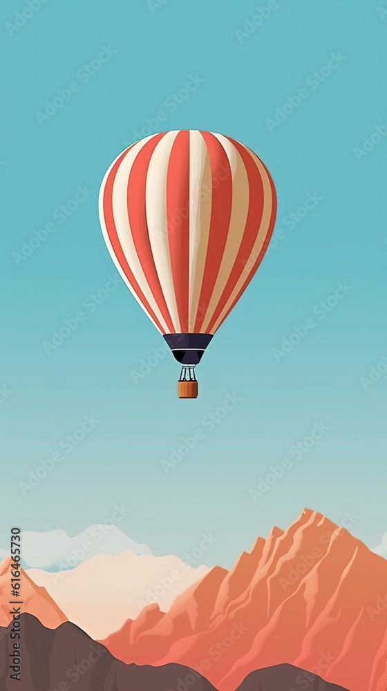 dreamy atmosphere vertical background hot air balloon flight over mountain, Generative Ai