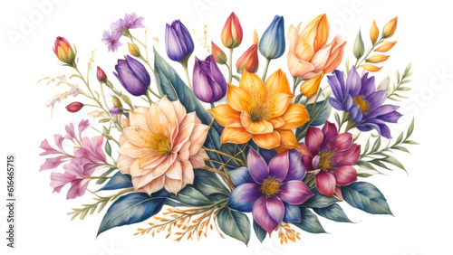 Watercolor bouquet of flowers isolated on transparent background. Best details, can use for card invitation, banner, poster, presentation, printing and more