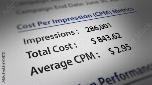Animated Advertising Campaign Report with a Focus on Cost per impression (CPM) Number. Fictitious Data Created Exclusively for This Concept Footage
