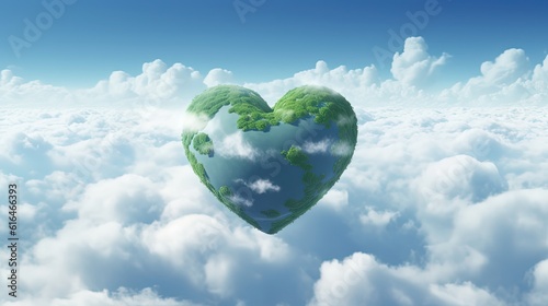 Fototapeta Naklejka Na Ścianę i Meble -  environment preservation and Earth Day concept, heart shape planet earth in sky, Generative Ai
