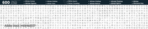 Set of 600 thin line icons. In this bundle include winter clothes accessories, winter, winter town, winter sports and more