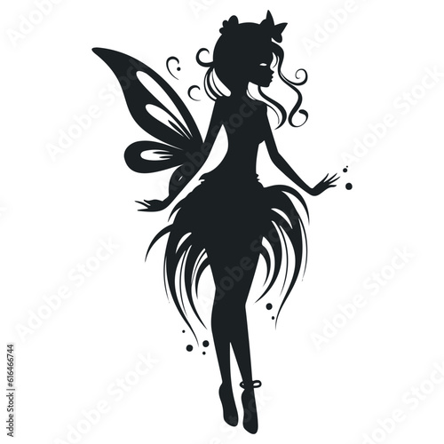beautiful fairy silhouette. Bkack and white. Vector illustration