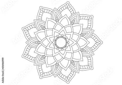 Mandala drawing on a white background, Ethnic mandala outline hand drawn, Decorative monochrome ethnic mandala pattern  Islam, Arabic, Indian, morocca. photo