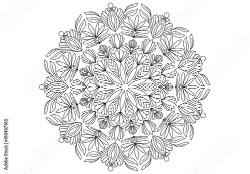 Mandala drawing on a white background, Ethnic mandala outline hand drawn, Decorative monochrome ethnic mandala pattern Islam, Arabic, Indian, morocca.