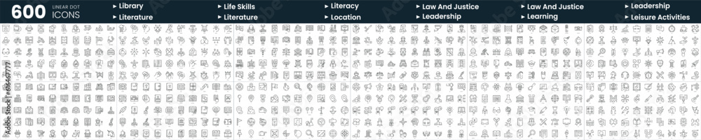 Set of 600 thin line icons. In this bundle include law and justice, learning, library, literacy and more