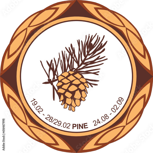 Celtic astrological horoscope. Druid tree calendar. Pine: from February 19 to February 28/29 and from August 24 to September 2. Decorative dishes. Ancient runes