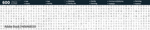Set of 600 thin line icons. In this bundle include fair, fame, family life, farming and gardening and more