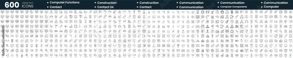 Set of 600 thin line icons. In this bundle include communication, computer components, computer functions, contact and more