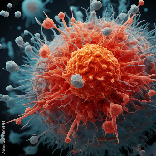 CANCER CELL generated with AI. Beautiful 3d image, microscopic focus. Perfect to use for you linkedin post, website, portefolio, powerpoint presentation. Beautiful colors (Generated with AI)