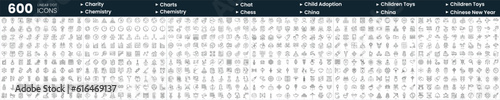 Print op canvas Set of 600 thin line icons