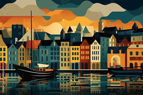 style tableau featuring a range of Norway's most iconic places. AI generative
