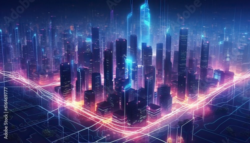 Wallpaper Mural Generative AI illustration of high-speed internet connection visualized.Telecommunication network above city, wireless mobile internet technology for smart grid or 5G LTE data connection Torontodigital.ca