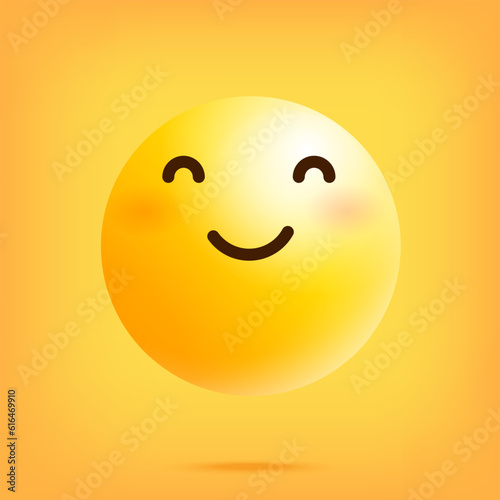 Smiling yellow emoticon on a yellow background. Vector illustration.